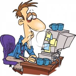 A_Colorful_Cartoon_Lethargic_Man_Staring_At_a_Computer_Monitor_Royalty_Free_Clipart_Picture_100709-175098-051053
